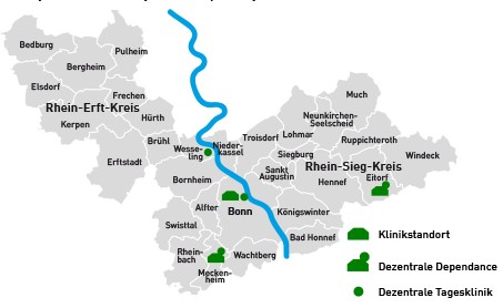 Übersichtskarte des Einzugsgebietes links und rechts des Rheins, der durch eine blaue Linie gekennzeichnet ist.